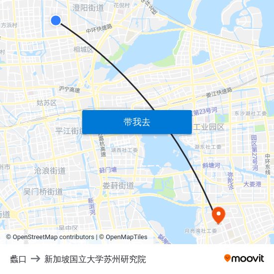 蠡口 to 新加坡国立大学苏州研究院 map