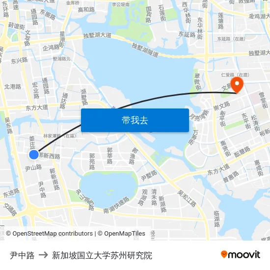 尹中路 to 新加坡国立大学苏州研究院 map