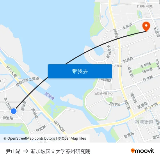 尹山湖 to 新加坡国立大学苏州研究院 map