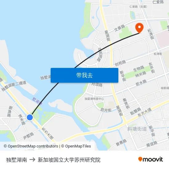 独墅湖南 to 新加坡国立大学苏州研究院 map