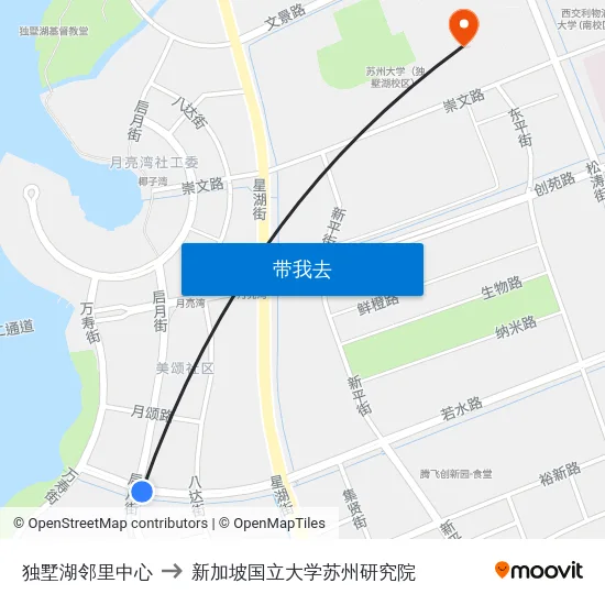 独墅湖邻里中心 to 新加坡国立大学苏州研究院 map