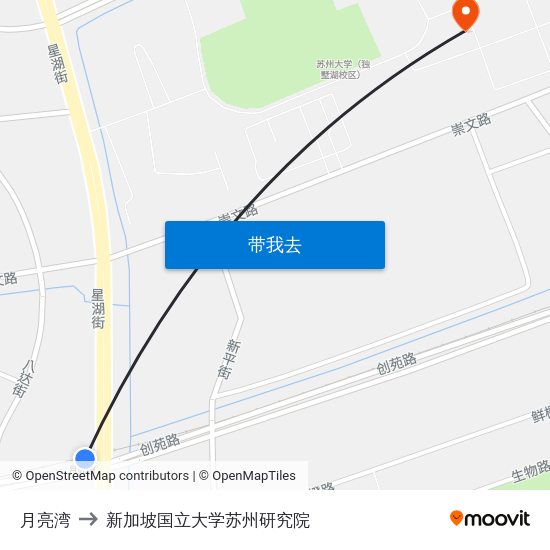 月亮湾 to 新加坡国立大学苏州研究院 map