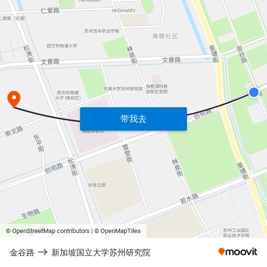 金谷路 to 新加坡国立大学苏州研究院 map