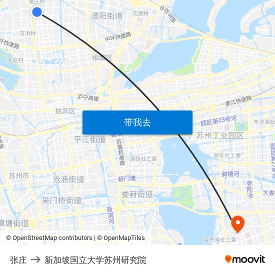 张庄 to 新加坡国立大学苏州研究院 map