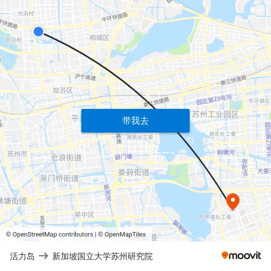 活力岛 to 新加坡国立大学苏州研究院 map