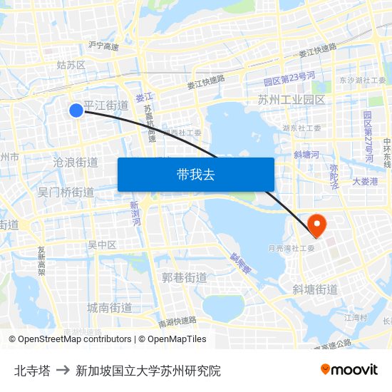 北寺塔 to 新加坡国立大学苏州研究院 map