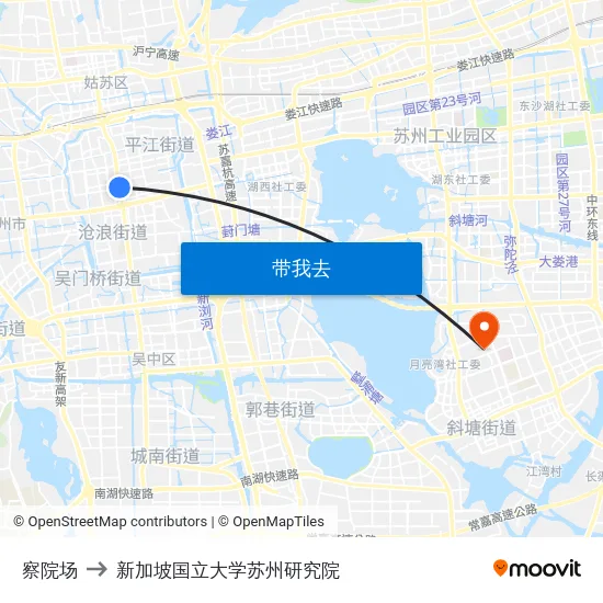 察院场 to 新加坡国立大学苏州研究院 map
