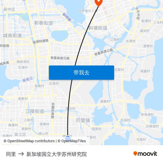 同里 to 新加坡国立大学苏州研究院 map