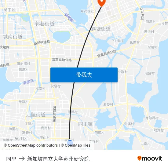 同里 to 新加坡国立大学苏州研究院 map