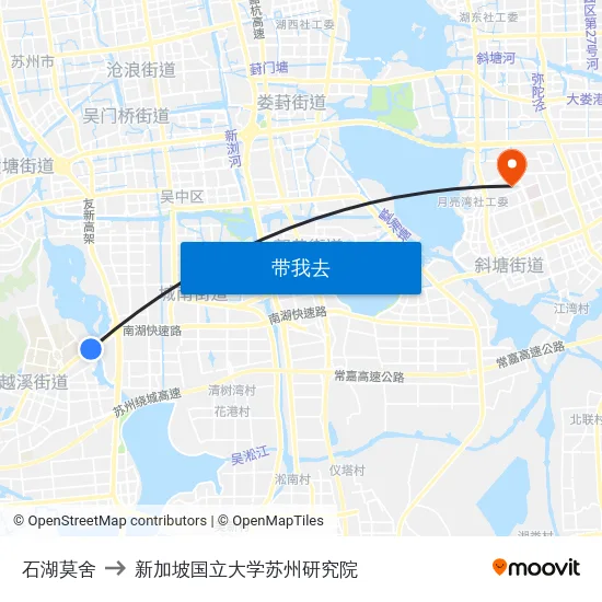 石湖莫舍 to 新加坡国立大学苏州研究院 map