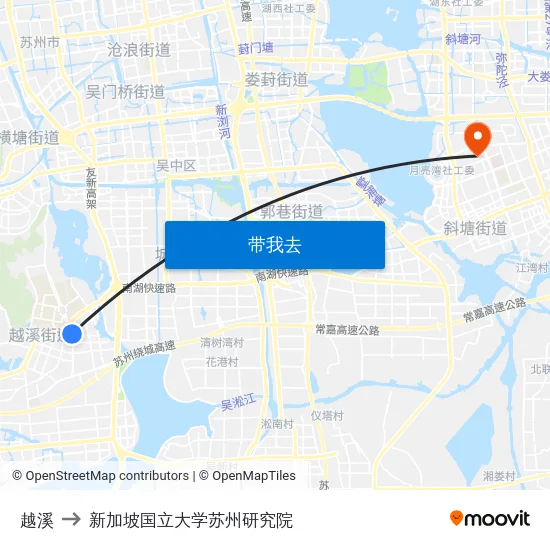 越溪 to 新加坡国立大学苏州研究院 map