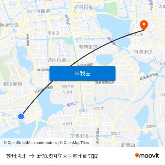 苏州湾北 to 新加坡国立大学苏州研究院 map