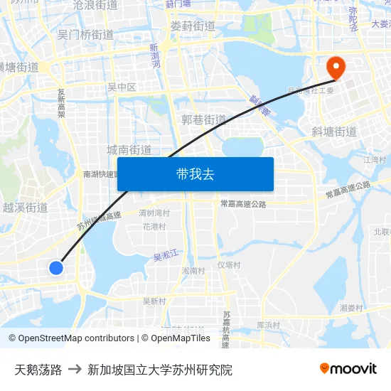 天鹅荡路 to 新加坡国立大学苏州研究院 map