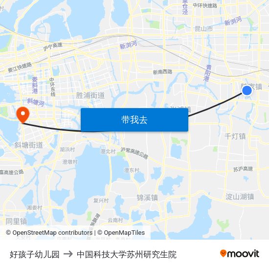 好孩子幼儿园 to 中国科技大学苏州研究生院 map