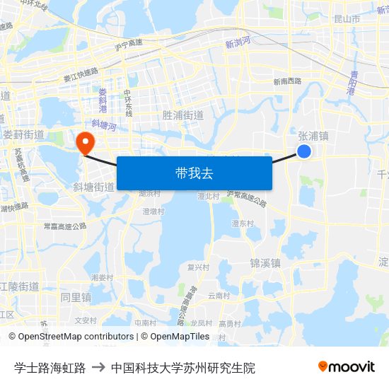 学士路海虹路 to 中国科技大学苏州研究生院 map