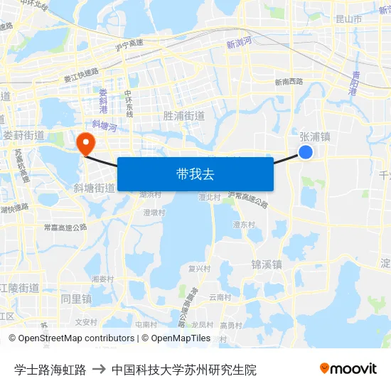 学士路海虹路 to 中国科技大学苏州研究生院 map