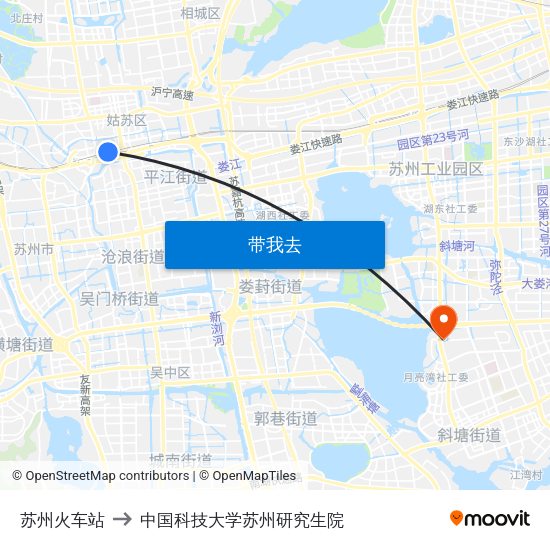 苏州火车站 to 中国科技大学苏州研究生院 map