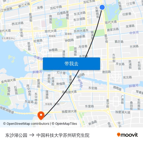 东沙湖公园 to 中国科技大学苏州研究生院 map