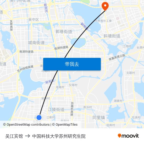 吴江宾馆 to 中国科技大学苏州研究生院 map