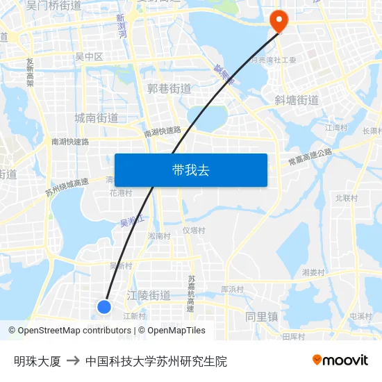 明珠大厦 to 中国科技大学苏州研究生院 map