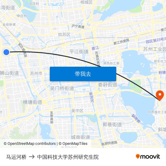 马运河桥 to 中国科技大学苏州研究生院 map