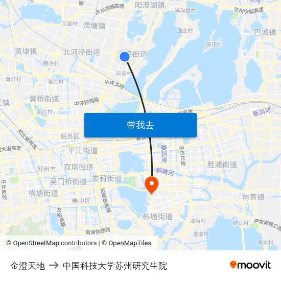 金澄天地 to 中国科技大学苏州研究生院 map