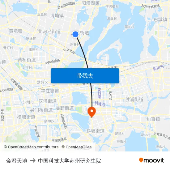金澄天地 to 中国科技大学苏州研究生院 map