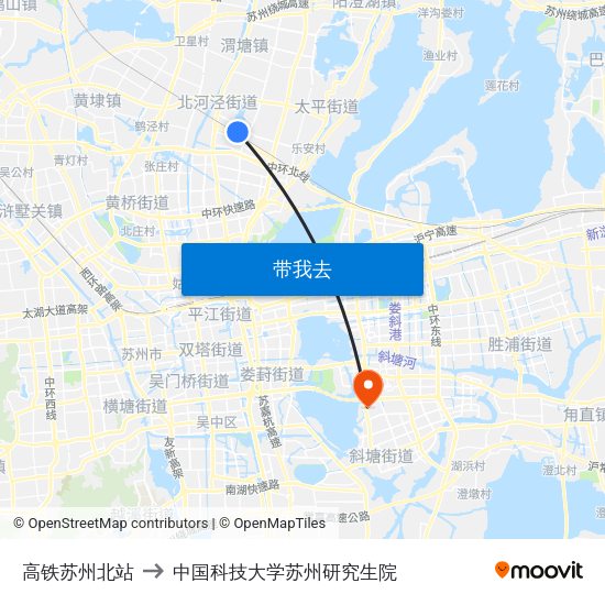 高铁苏州北站 to 中国科技大学苏州研究生院 map