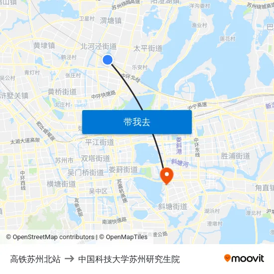 高铁苏州北站 to 中国科技大学苏州研究生院 map