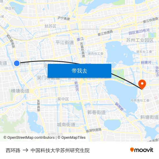 西环路 to 中国科技大学苏州研究生院 map