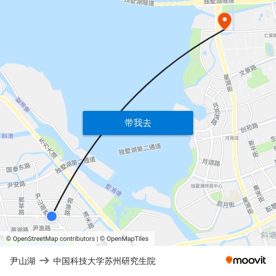 尹山湖 to 中国科技大学苏州研究生院 map
