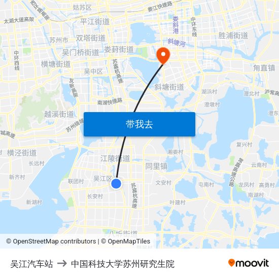 吴江汽车站 to 中国科技大学苏州研究生院 map