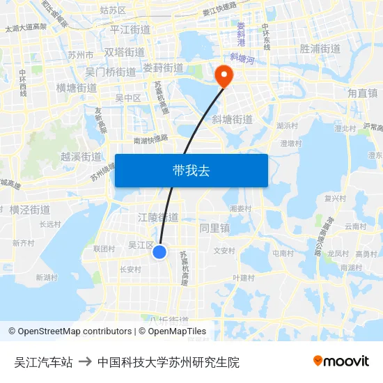 吴江汽车站 to 中国科技大学苏州研究生院 map