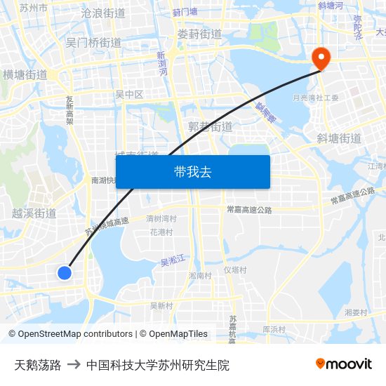 天鹅荡路 to 中国科技大学苏州研究生院 map
