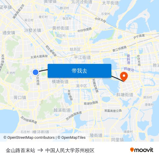 金山路首末站 to 中国人民大学苏州校区 map