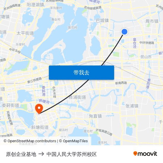原创企业基地 to 中国人民大学苏州校区 map