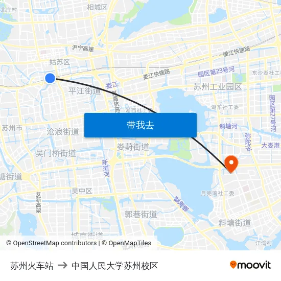苏州火车站 to 中国人民大学苏州校区 map