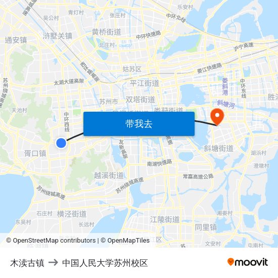 木渎古镇 to 中国人民大学苏州校区 map