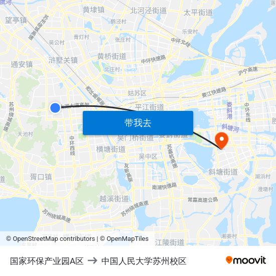 国家环保产业园A区 to 中国人民大学苏州校区 map