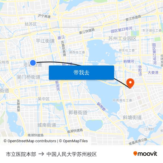 市立医院本部 to 中国人民大学苏州校区 map