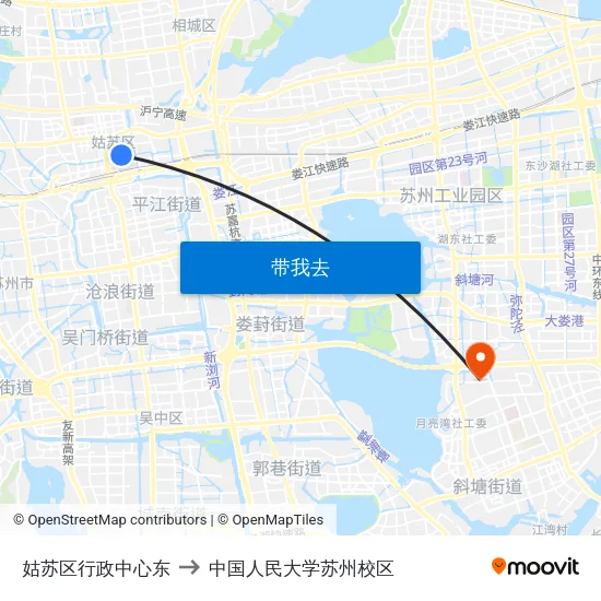 姑苏区行政中心东 to 中国人民大学苏州校区 map