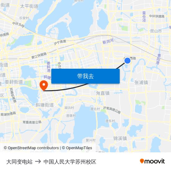 大同变电站 to 中国人民大学苏州校区 map