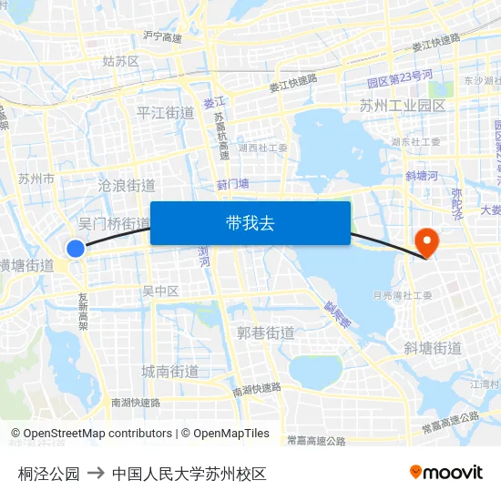 桐泾公园 to 中国人民大学苏州校区 map