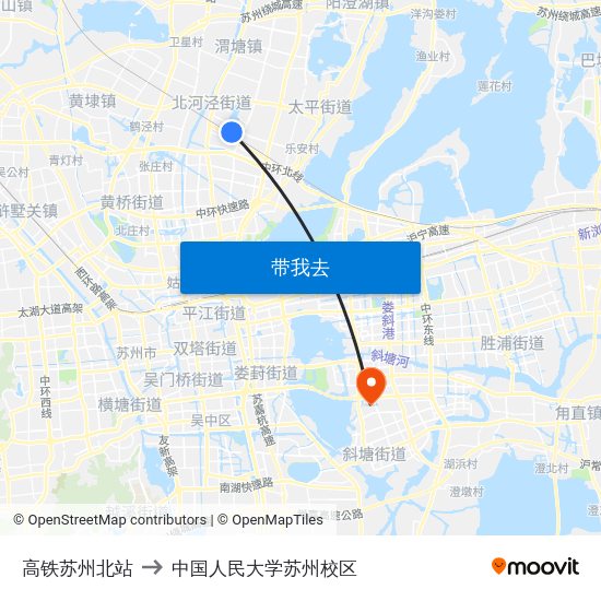 高铁苏州北站 to 中国人民大学苏州校区 map
