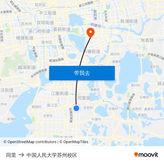 同里 to 中国人民大学苏州校区 map