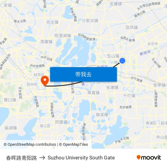 春晖路青阳路 to Suzhou University South Gate map