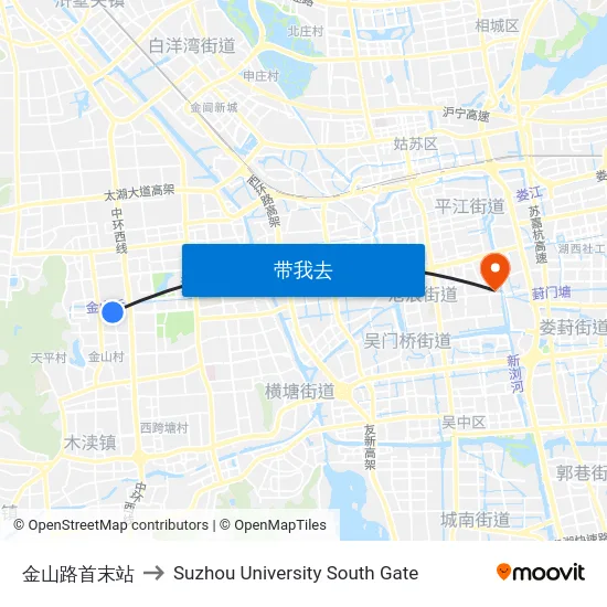 金山路首末站 to Suzhou University South Gate map