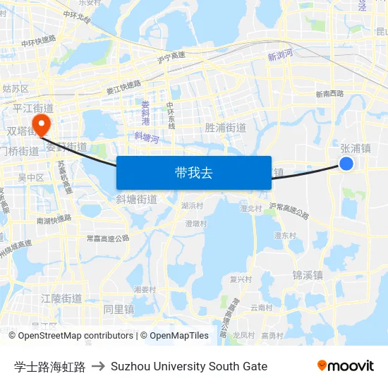 学士路海虹路 to Suzhou University South Gate map