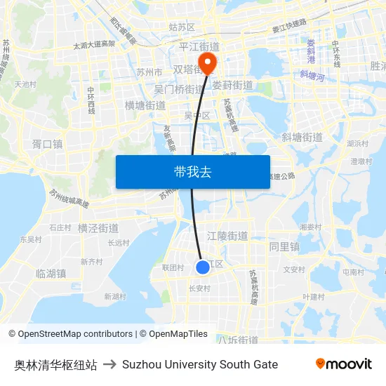 奥林清华枢纽站 to Suzhou University South Gate map
