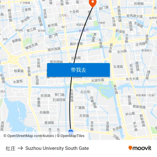 红庄 to Suzhou University South Gate map